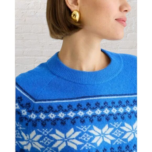 J.Crew Fair Isle Sweater XS Merino Wool Alpaca Blue Crewneck Long Sleeve - Picture 11 of 13